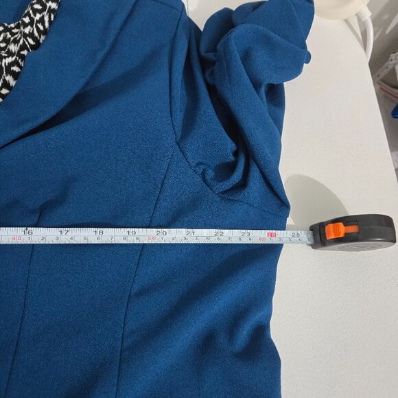 Skies Are Blue Raja Collarless Blazer Sz 2X Teal Open Career 3/4 Ruched Sleeves - Picture 5 of 10
